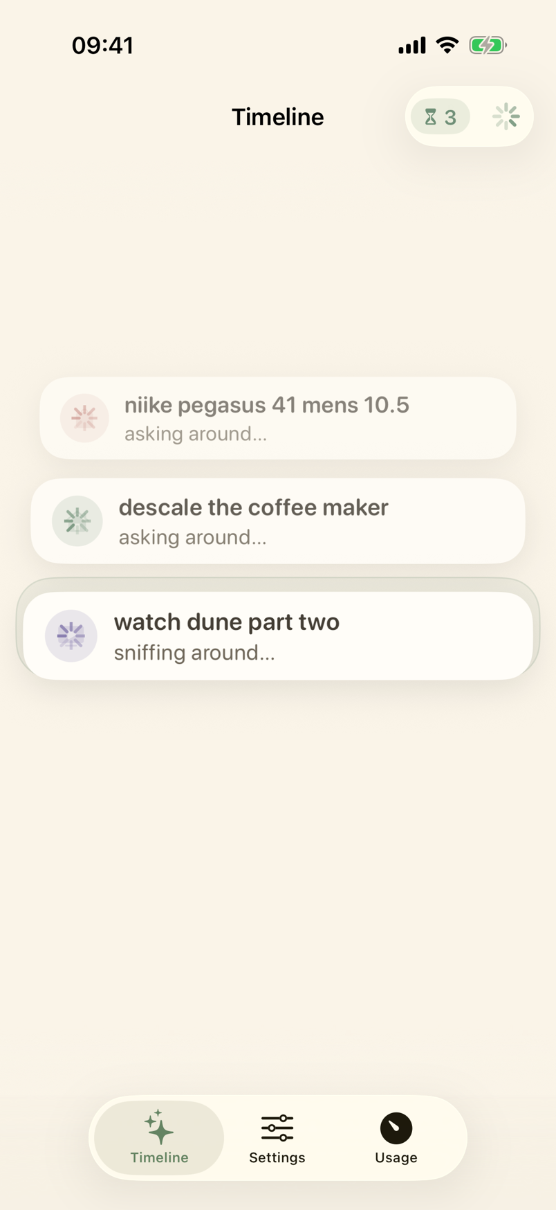 Timeline card while nobardak processes a reminder