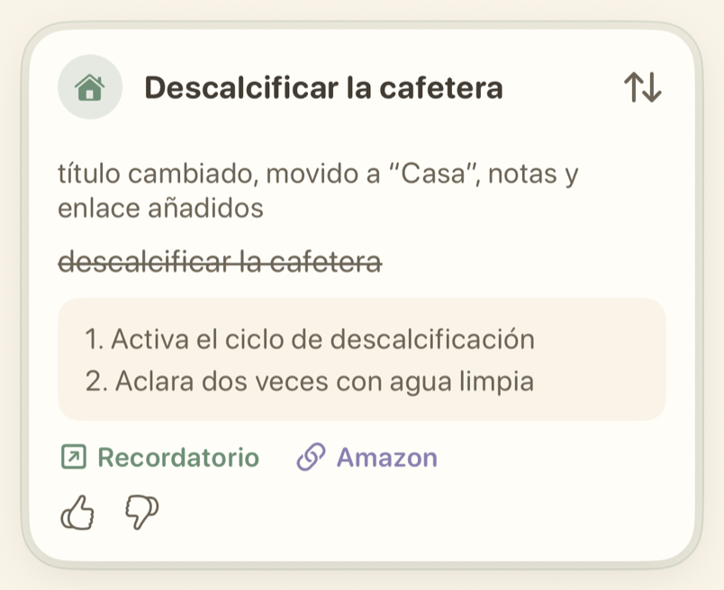 Tarjeta de un recordatorio de Casa con los pasos en las notas