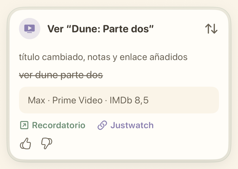 Tarjeta de un recordatorio de Ver con las plataformas de streaming