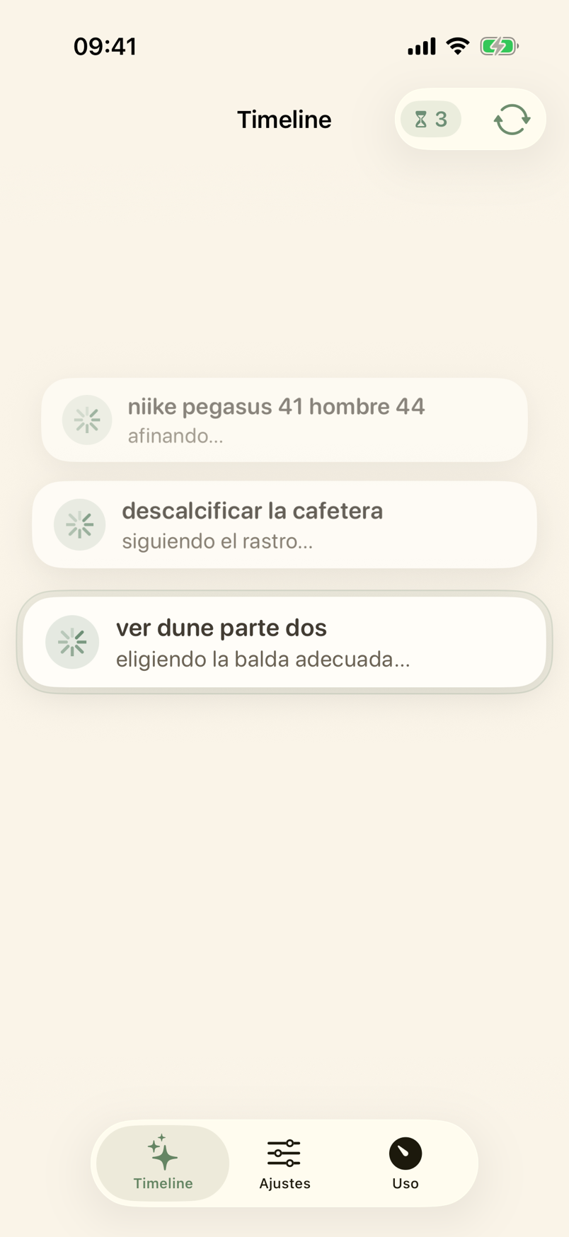 Tarjeta del Timeline mientras nobardak se encarga de un recordatorio