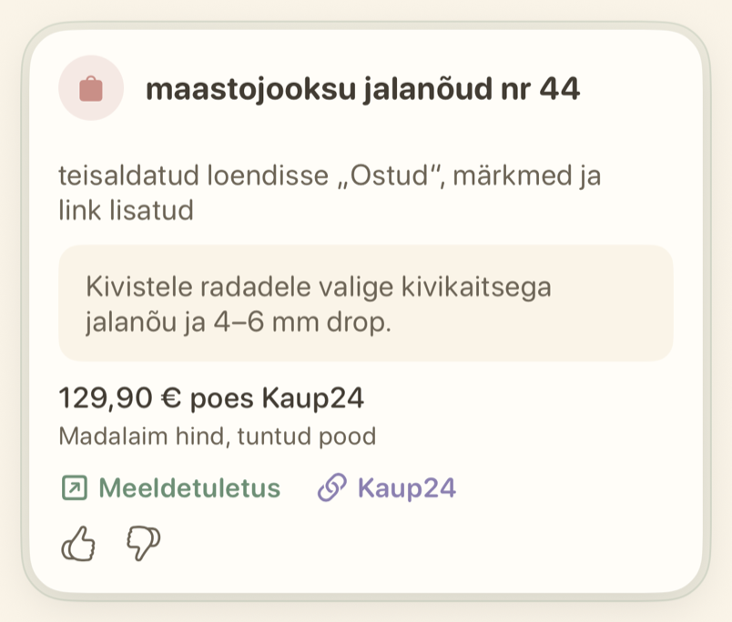 Meeldetuletuse kaart näitab loendit, kuhu see teisaldati