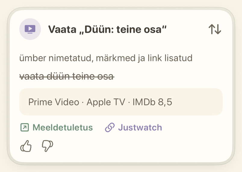 Vaatamise meeldetuletuse kaart voogedastusteenustega