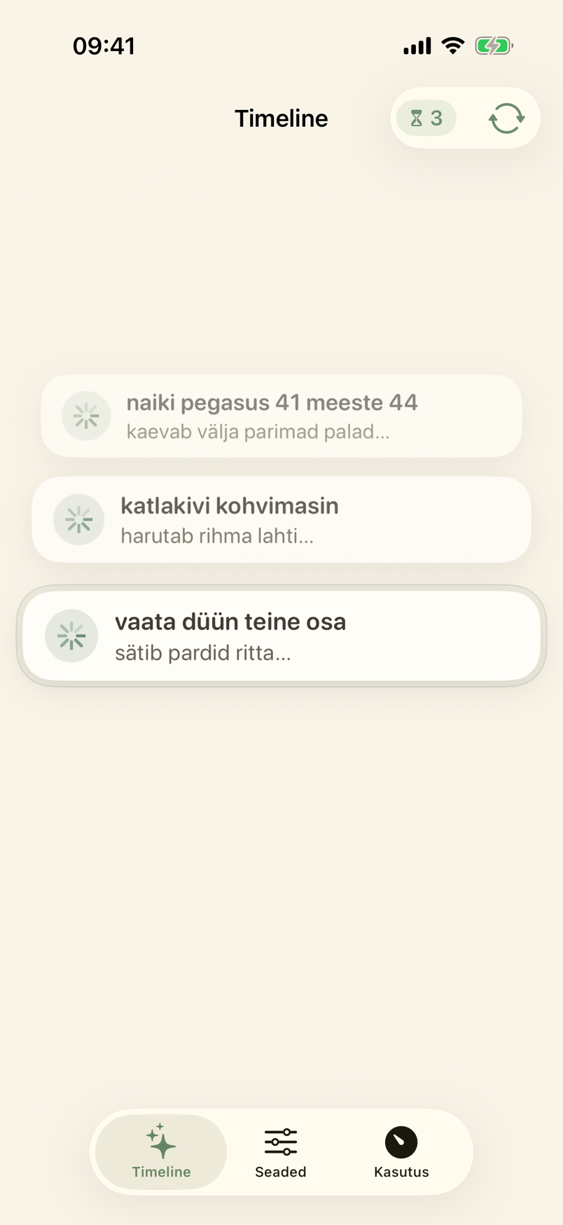 Timeline'i kaart, kui nobardak meeldetuletust korrastab