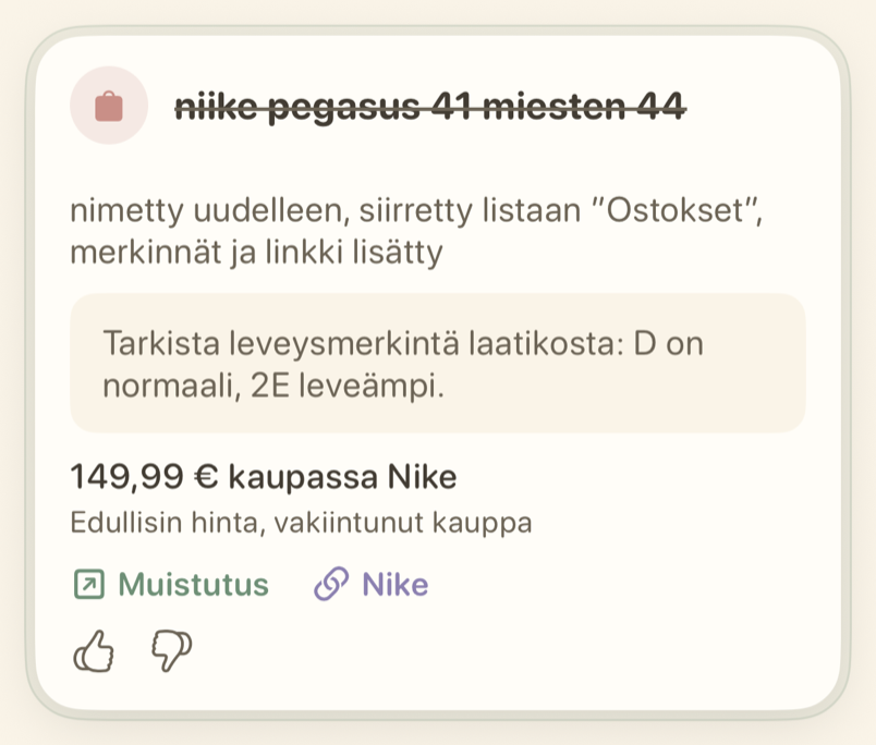 Muistutuskortti ja Peru-toiminto