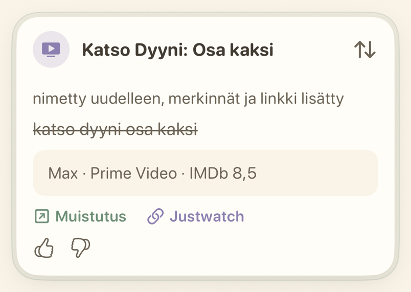 Katsottavaa-kortti, jossa suoratoistopalvelut