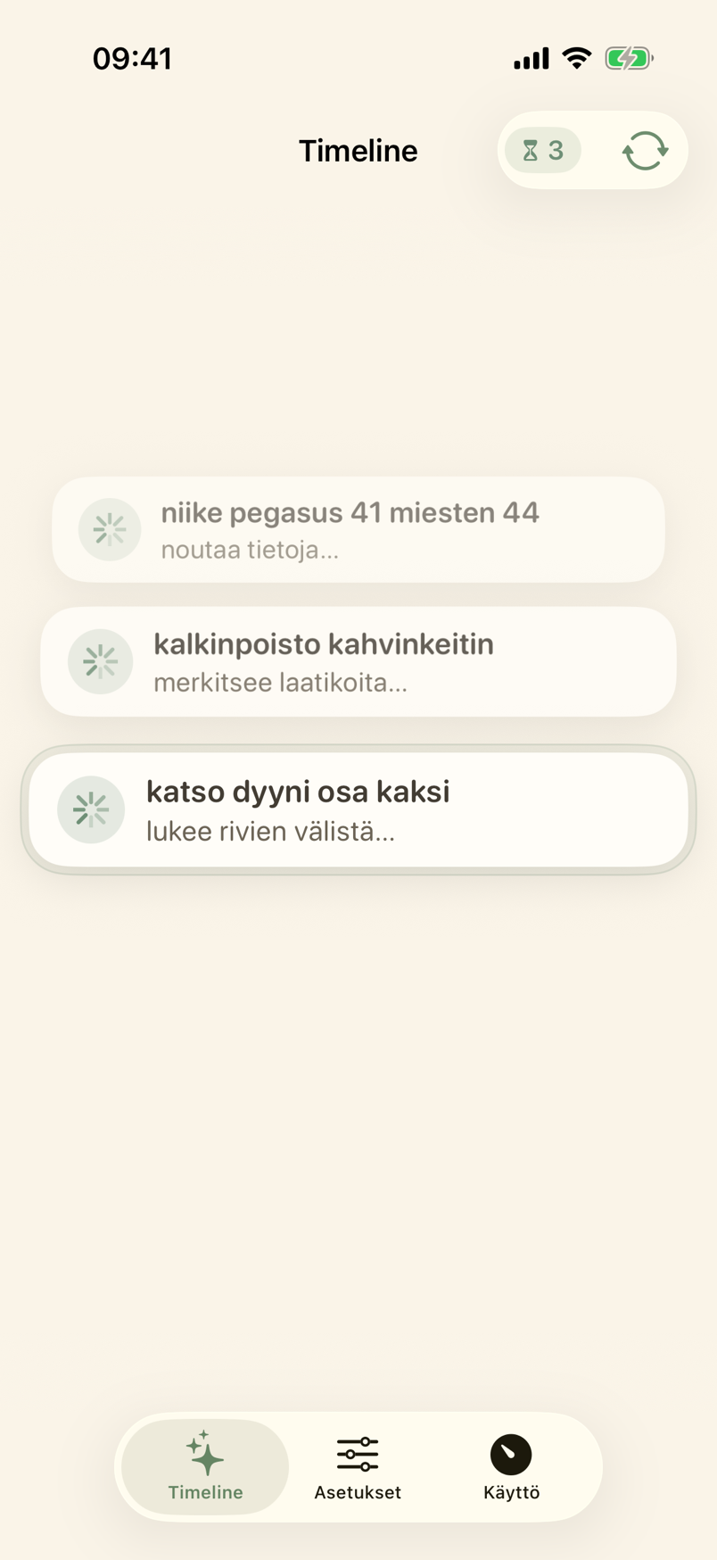 Timeline-kortti, kun nobardak hoitaa muistutusta
