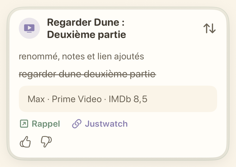 Carte du rappel « Dune : Deuxième partie » à regarder