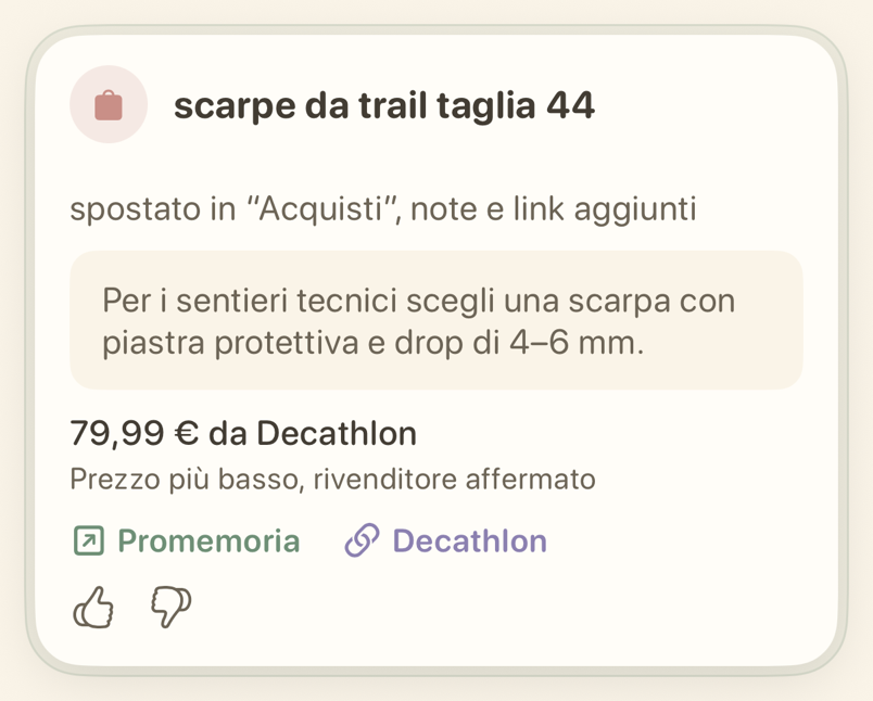 Scheda del promemoria che mostra l’elenco in cui è stato spostato