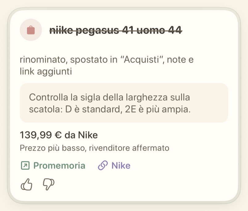 Scheda del promemoria con l’azione Annulla