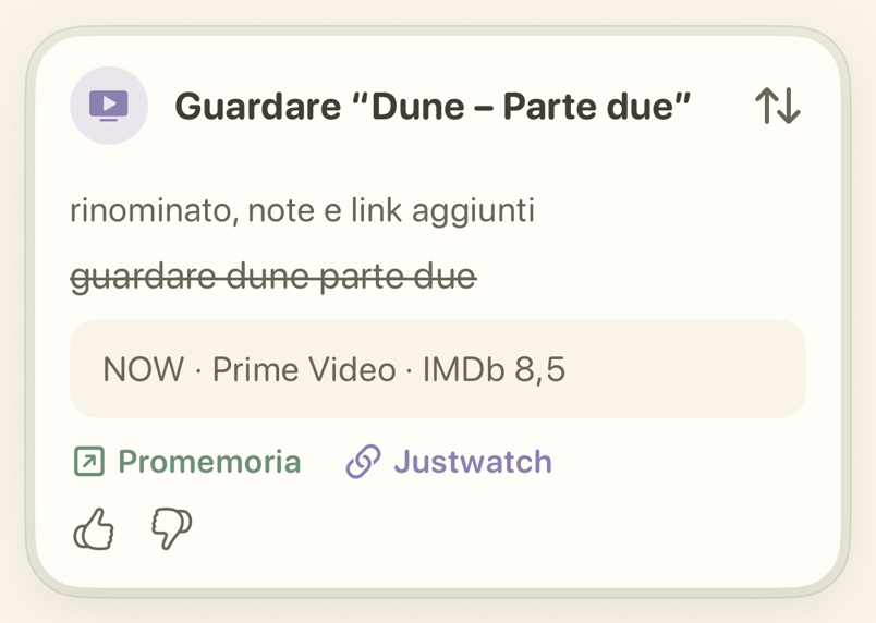Scheda di un promemoria da vedere con servizi di streaming