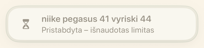 Pristabdyto priminimo kortelė pasiekus mėnesio limitą