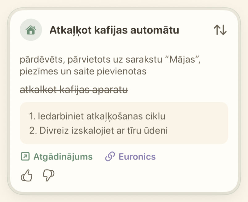 Mājas atgādinājuma kartīte ar norādījumu piezīmēm