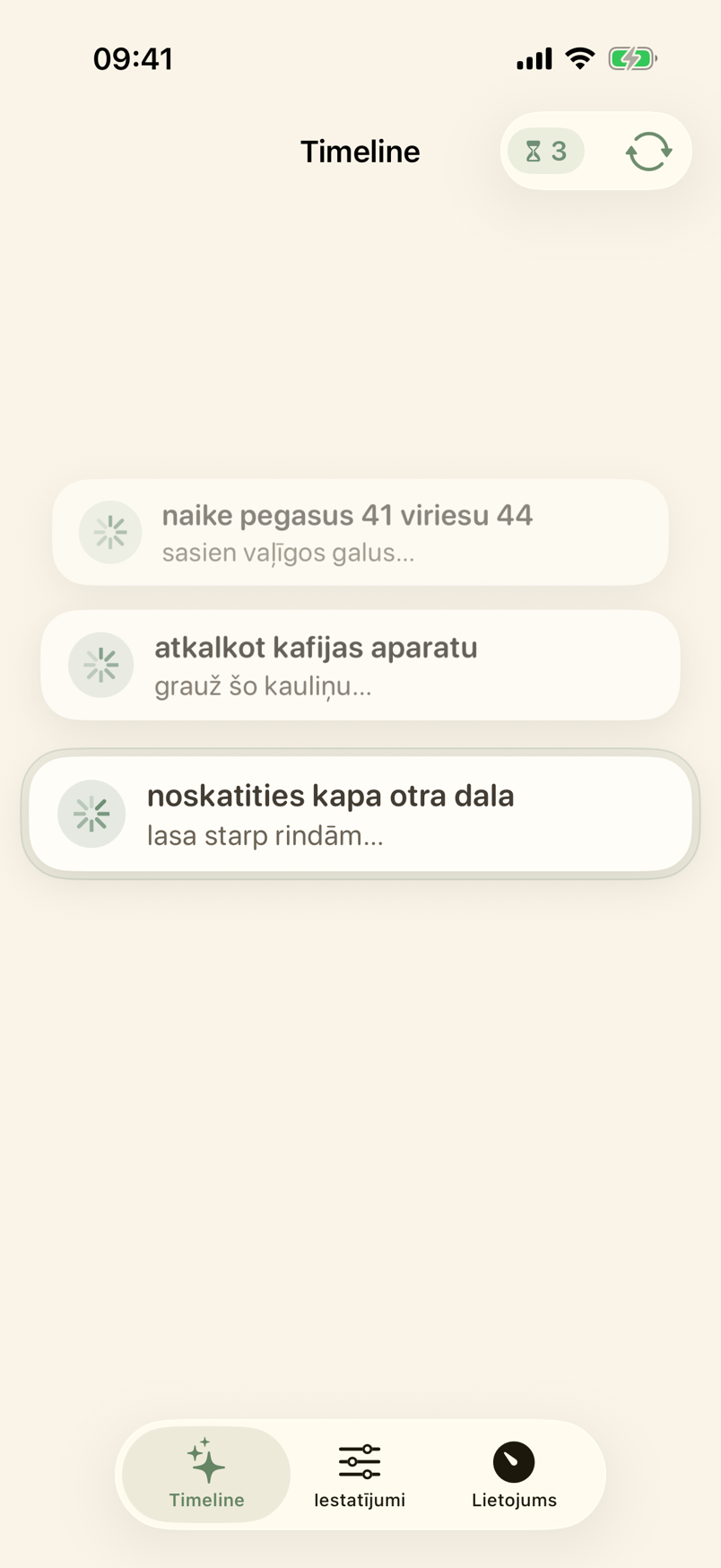 Timeline kartīte, kamēr nobardak parūpējas par atgādinājumu