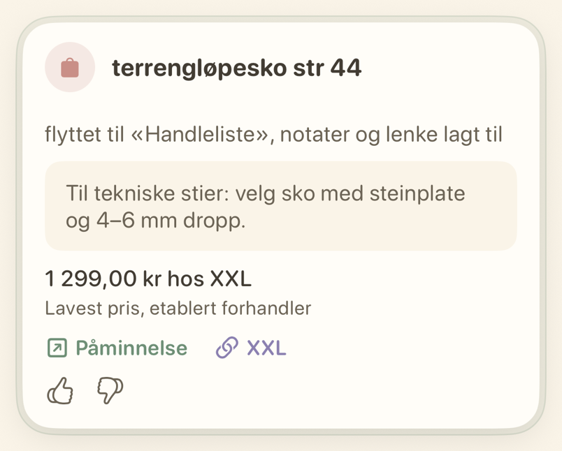 Påminnelseskort som viser listen påminnelsen ble flyttet til