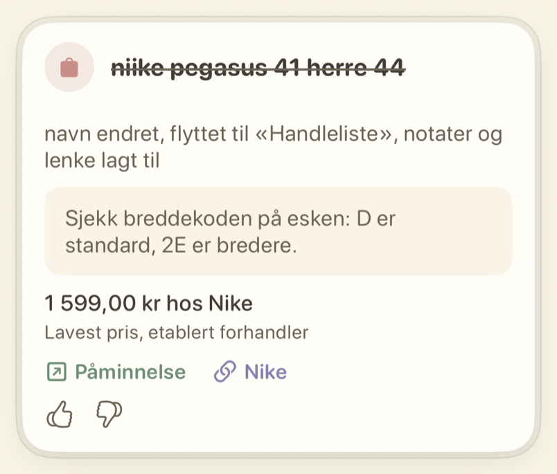 Påminnelseskort med handlingen Angre