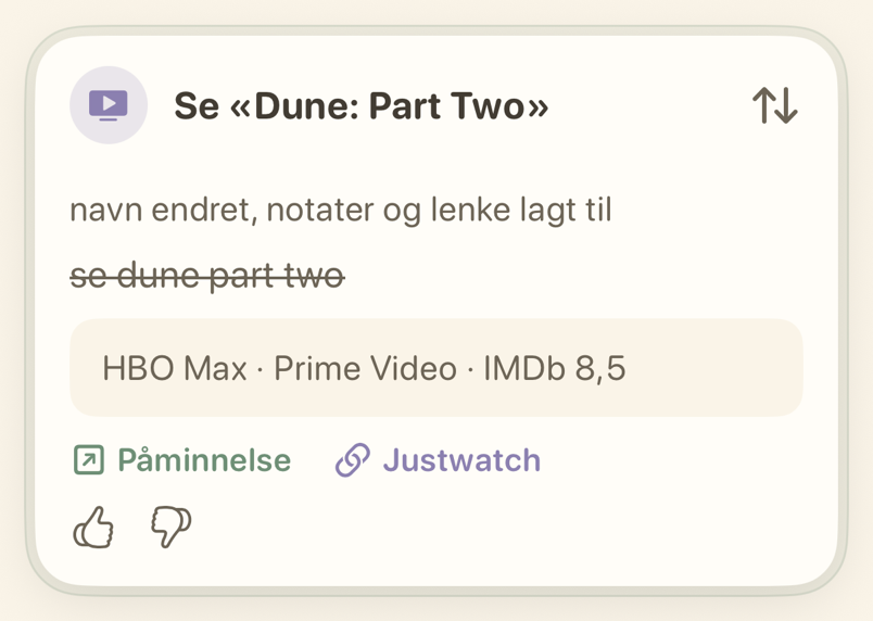 Påminnelseskort for en film med strømmetjenester
