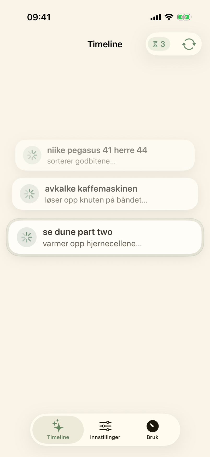 Timeline-kort mens nobardak tar seg av en påminnelse