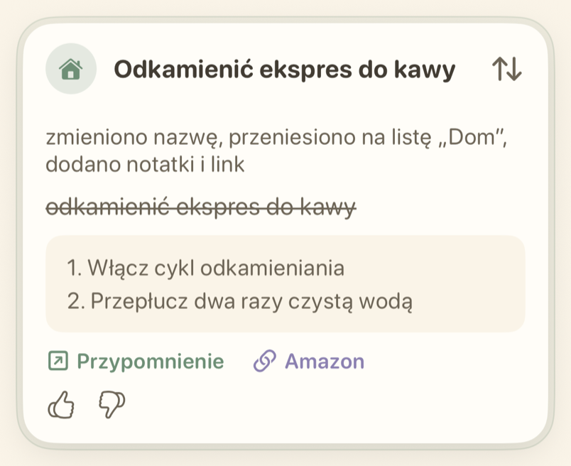 Karta przypomnienia domowego z notatką z krokami