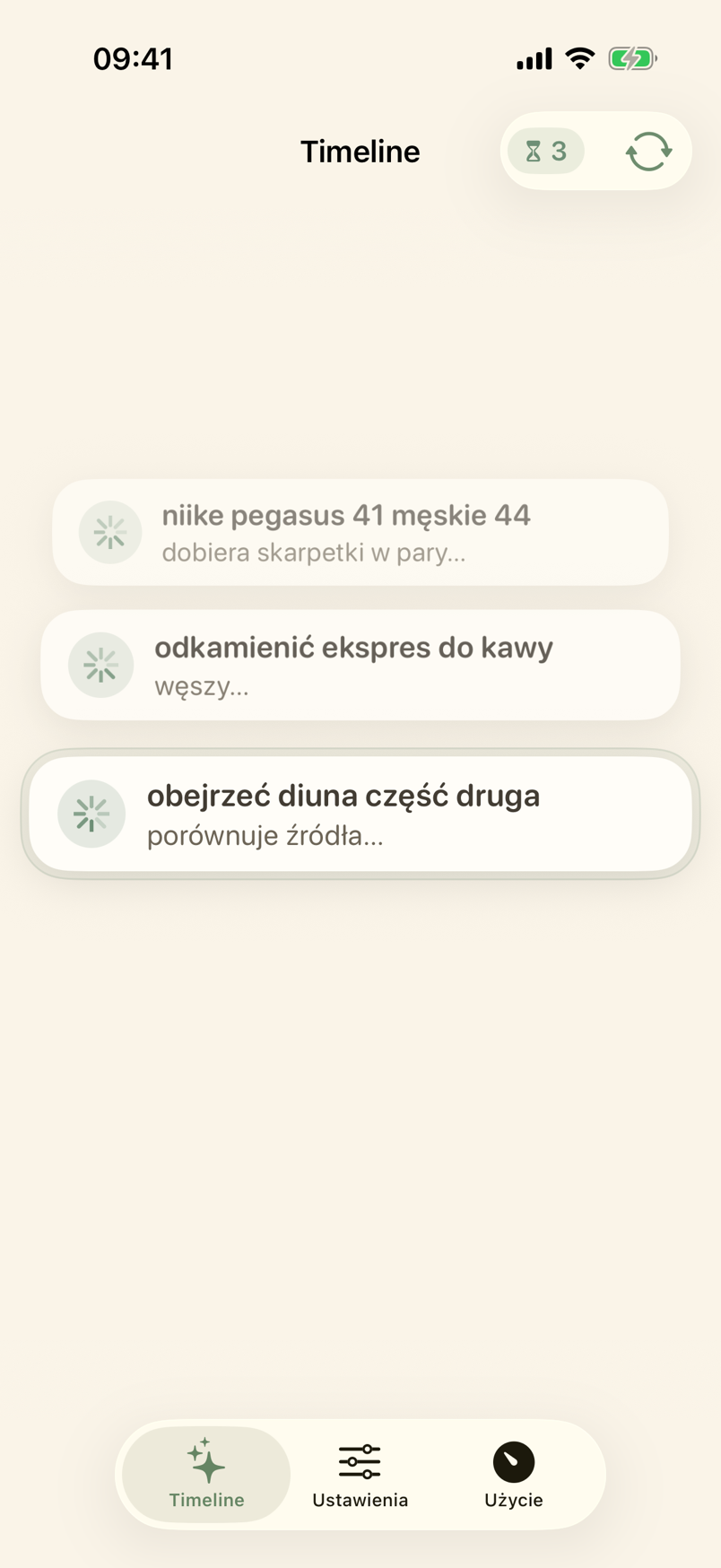 Karta w Timeline, gdy nobardak zajmuje się przypomnieniem